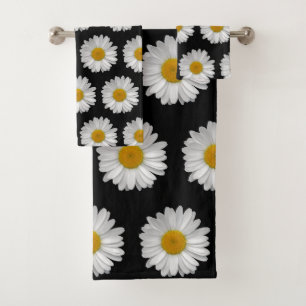 Conjunto De Toalhas Padrão de Flor Moderno e Bonito de Daisy em Preto