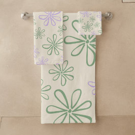 Conjunto De Toalhas Padrão de Flor Pequeno Púrpura Verde Retroativa