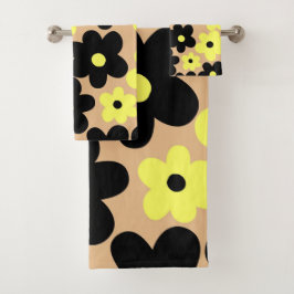 Conjunto De Toalhas Padrão de Flor Preto Preto de Pré-Disquete
