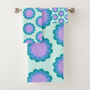 Conjunto De Toalhas Padrão de Flor Retroativo Cuto em Mint e Purple