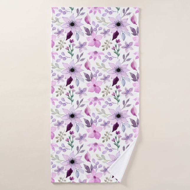 Conjunto De Toalhas Padrão de Flor Rosa e Roxa Elegante (Toalha de Banho)
