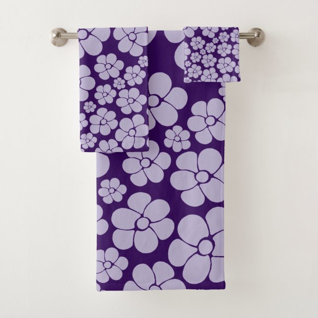Conjunto De Toalhas Padrão de Flor - Roxo (Insitu)