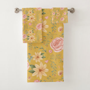 Conjunto De Toalhas Padrão de Flor Selvagem de Elegante Amarelo de Cus