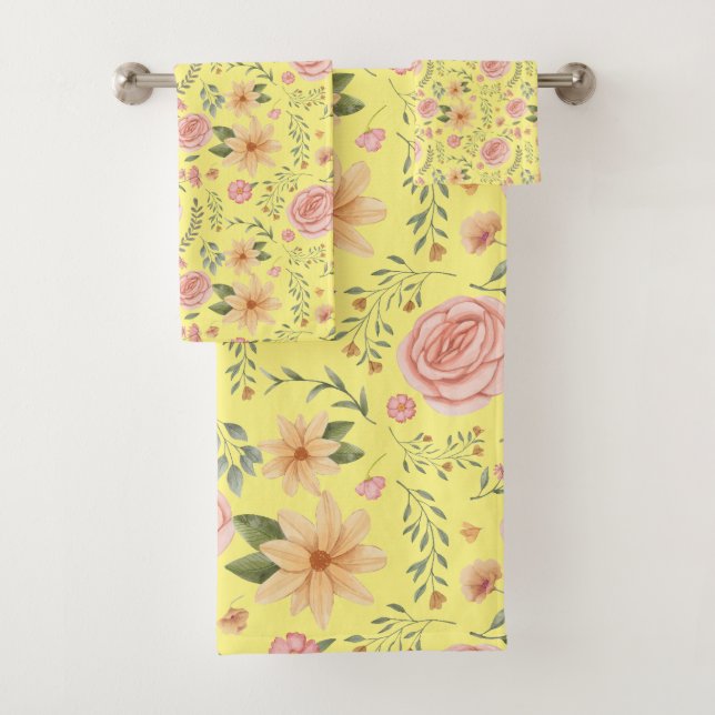 Conjunto De Toalhas Padrão de flor selvagem do legante amarelo (Insitu)