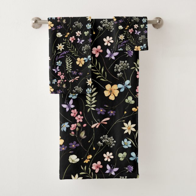 Conjunto De Toalhas Padrão De Flor Selvagem E Borboletas (Insitu)