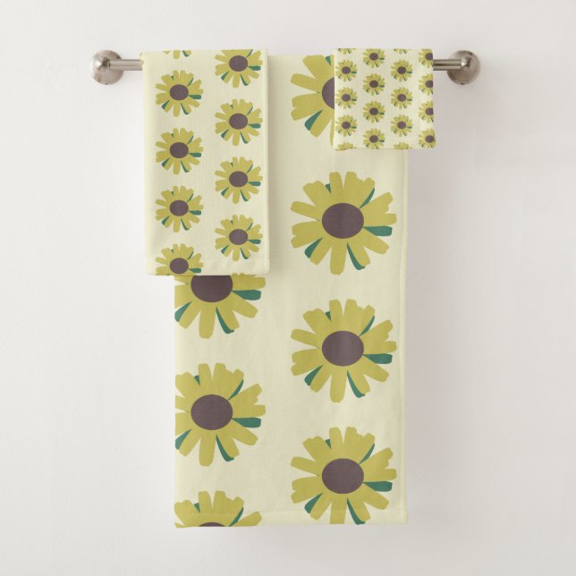 Conjunto De Toalhas Padrão de Flor Simples Amarelo Verde Marrom Girass (Insitu)