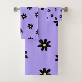 Conjunto De Toalhas Padrão de Flor Simples Preto Preto Preto Preto de 