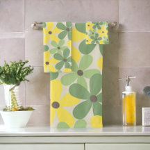 Padrão de Flor Verde Amarelo Retroativo Y2K 70s
