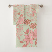 Padrão de Flor Verde Cor-de-Rosa Y2K 70s