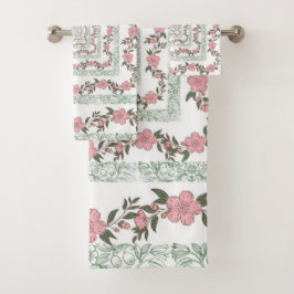 Conjunto De Toalhas Padrão de Flor Y2K 70s - Borda Cor-de-Rosa Verde