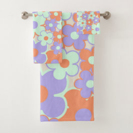 Conjunto De Toalhas Padrão de Flor Y2K 70s - Verso Púrpura Laranja Azu