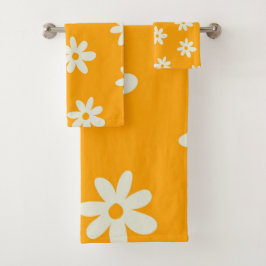 Conjunto De Toalhas Padrão de Flor Y2K Retro Branco Amarelo