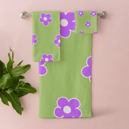 Conjunto De Toalhas Padrão de Flor Y2K Retro Roxo Verde