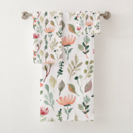 Conjunto De Toalhas Padrão de Flores Aquarela