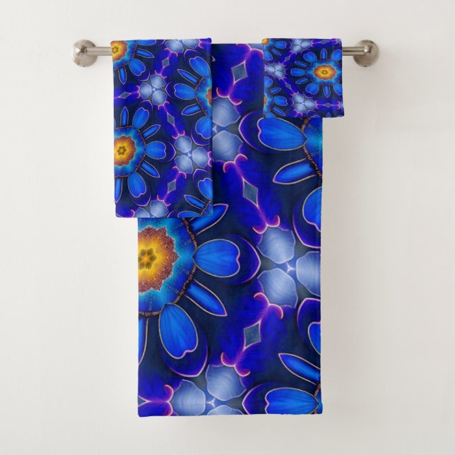 Conjunto De Toalhas Padrão de Flores Azuis abstrato (Insitu)