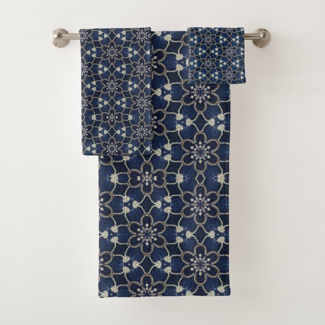 Conjunto De Toalhas Padrão de Flores Azul Meia-Noite (Insitu)