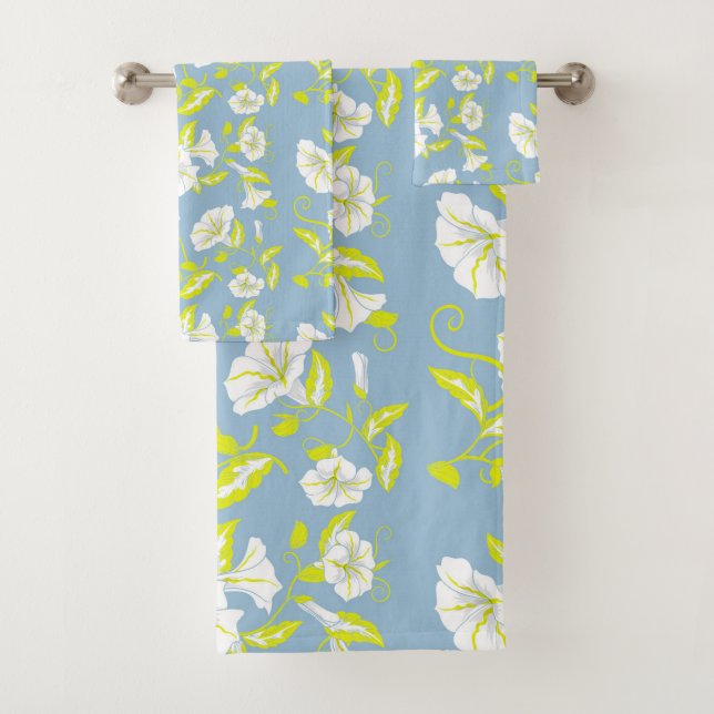 Conjunto De Toalhas Padrão de flores brancas e amarelas nas cinzas (Insitu)