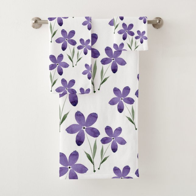 Conjunto De Toalhas Padrão de Flores de Aquarela Roxo (Insitu)
