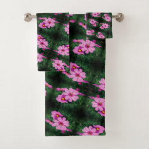 Conjunto De Toalhas Padrão de Flores de Cosmos Rosa