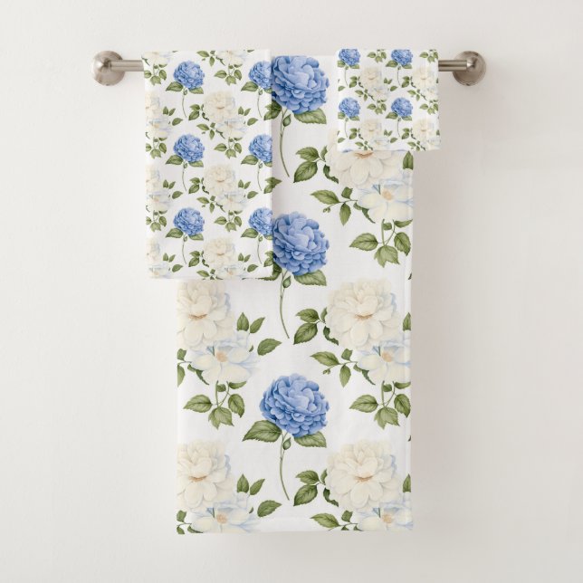 Conjunto De Toalhas Padrão de Flores de Hidrangea Azul Elegante  (Insitu)