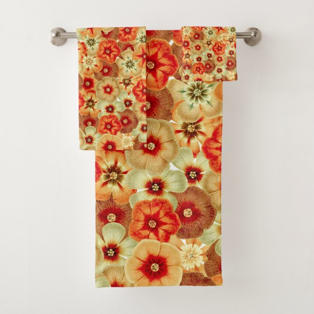 Conjunto De Toalhas Padrão de Flores de Hippie Laranja Retro-Laranja (Insitu)