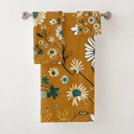 Conjunto De Toalhas Padrão de Flores de Mostarda Retro de Outono