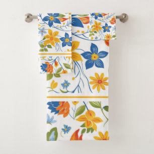 Conjunto De Toalhas Padrão de flores de verão de cores cheias