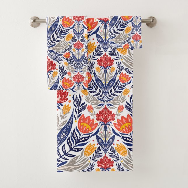 Conjunto De Toalhas Padrão de flores folclóricas (Insitu)