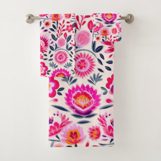 Conjunto De Toalhas Padrão de Flores Mexicanas Fuchsia