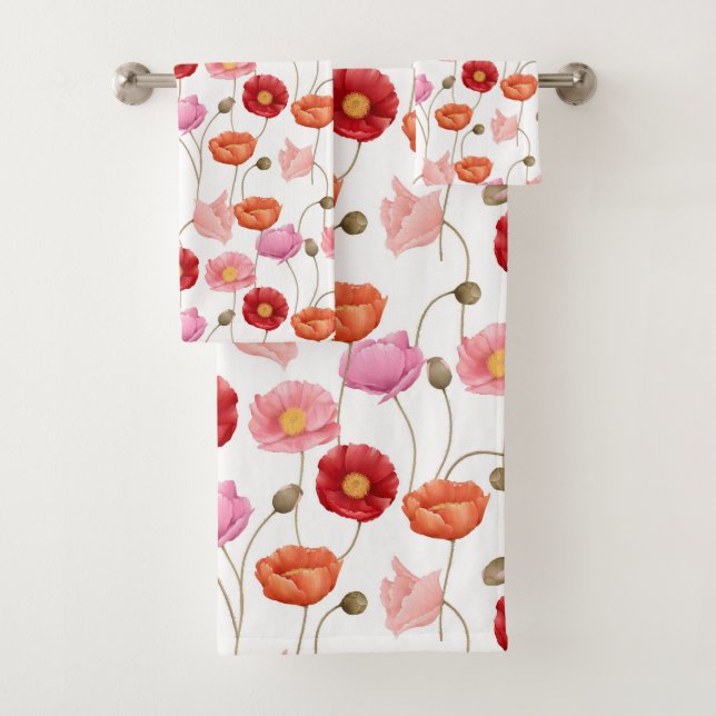 Conjunto De Toalhas Padrão de Flores Papoulas (Insitu)