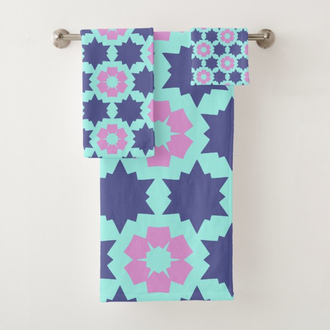 Conjunto De Toalhas Padrão de flores rosa azul estrela flores (Insitu)