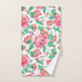 Conjunto De Toalhas Padrão de Flores Rosa Brilhante