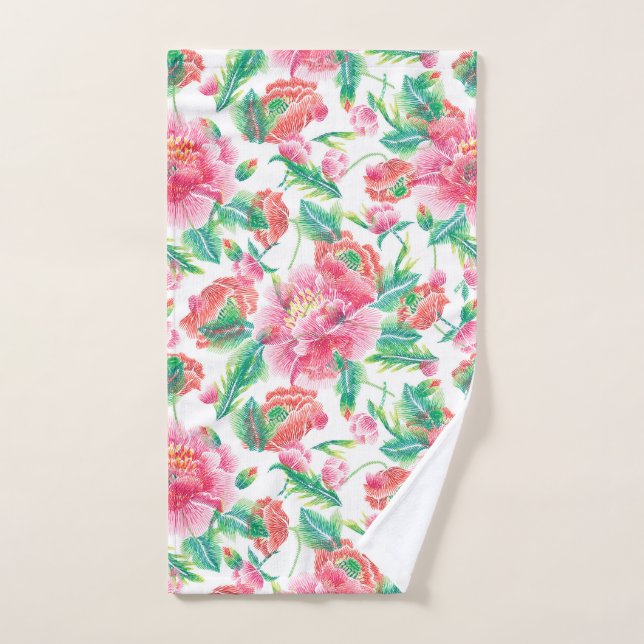 Conjunto De Toalhas Padrão de Flores Rosa Brilhante (Toalha de mão)