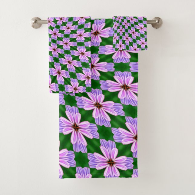 Conjunto De Toalhas Padrão de Flores Rosa Cinza (Insitu)