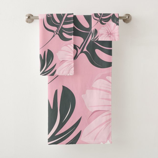 Conjunto De Toalhas Padrão de flores rosa tropicais (Insitu)