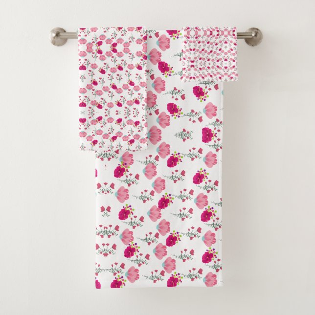 Conjunto De Toalhas Padrão de Flores Rosas (Insitu)