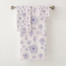 Conjunto De Toalhas Padrão de flores roxas