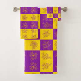 Conjunto De Toalhas Padrão de Flores Roxas e Douradas