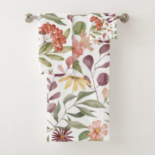 Conjunto De Toalhas padrão de flores vibrantes rosa, laranja e amarelo