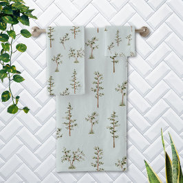 Conjunto De Toalhas Padrão de Floresta de Árvores Verdes