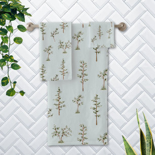 Conjunto De Toalhas Padrão de Floresta de Árvores Verdes