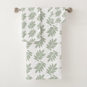 Conjunto De Toalhas Padrão de Folha de Idoso Verde+Branco