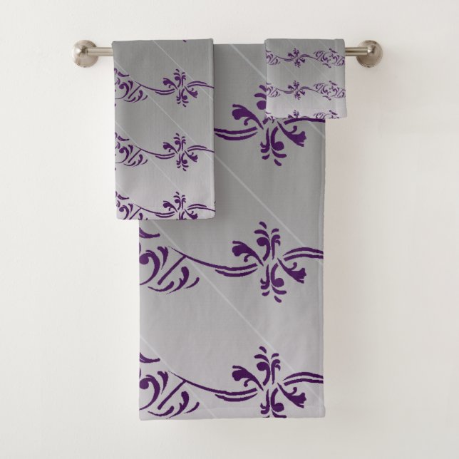 Conjunto De Toalhas Padrão de Folha Floral com Estirpe Roxo Gradiente  (Insitu)