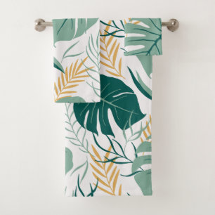 Conjunto De Toalhas Padrão de Folha Monstera Floral Verde Amarelo Trop