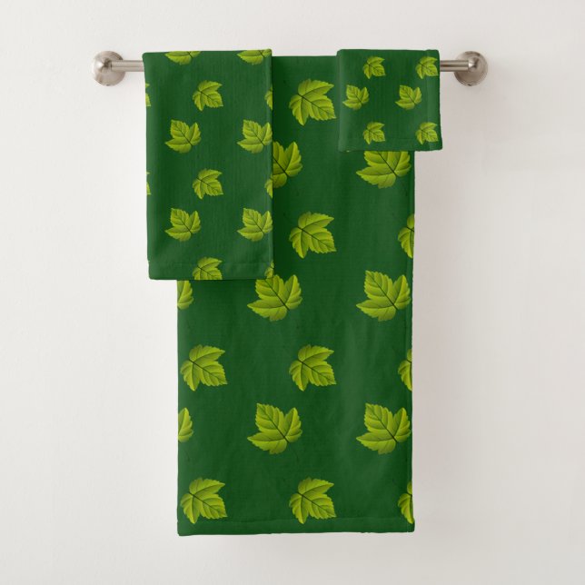 Conjunto De Toalhas Padrão de Folha Verde Simples em Verde Floresta (Insitu)