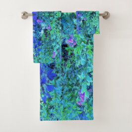 Conjunto De Toalhas Padrão de Folhagem Abstrata Chartreuse e Azul