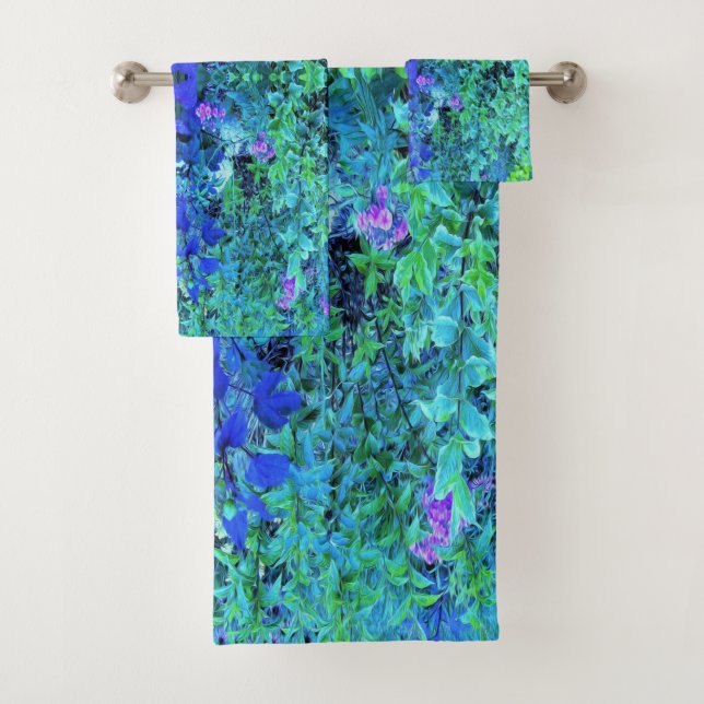 Conjunto De Toalhas Padrão de Folhagem Abstrata Chartreuse e Azul (Insitu)