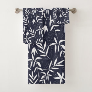 Conjunto De Toalhas Padrão de folhas de bambu brancas e azuis
