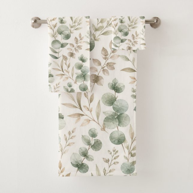 Conjunto De Toalhas Padrão de Folhas de Eucalipto Verde Suave (Insitu)