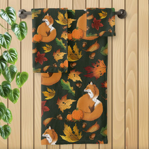Conjunto De Toalhas Padrão de folhas de outono da raposa vermelha bolo